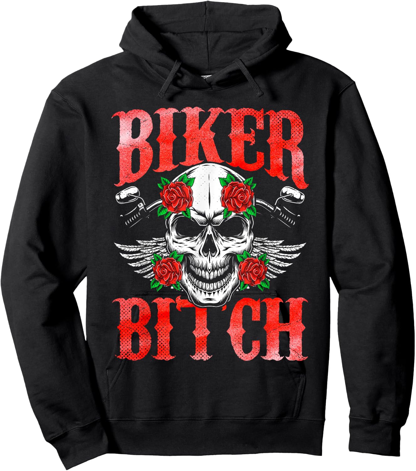 Biker Skull Motorcycle Sexy Bitch Babe Chick Red Rose Gift Hoodie - Hoodie | Black