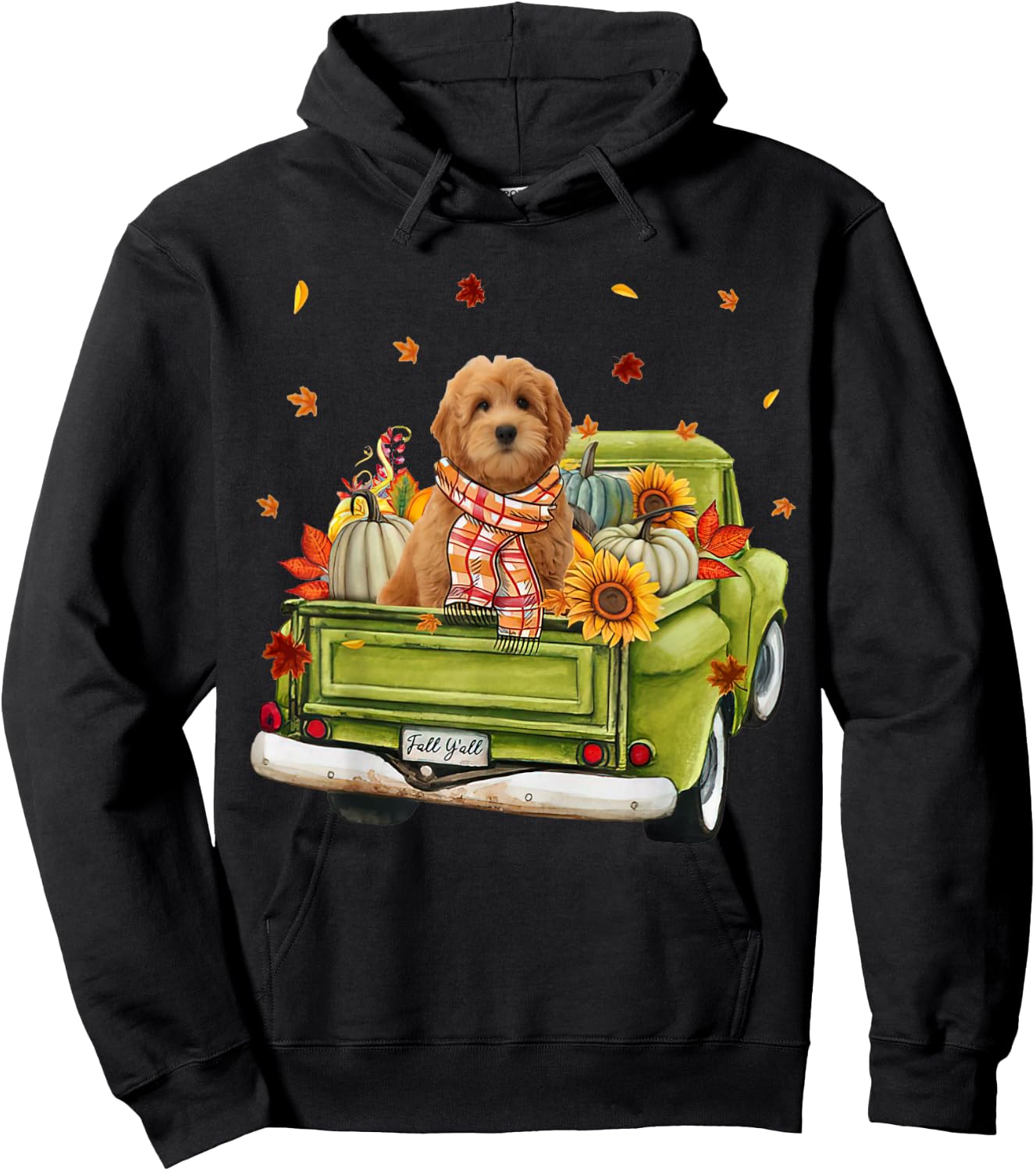 Happy Fall Y'all Goldendoodle Dog On Truck Pumpkin Fall Hoodie - Hoodie | Black