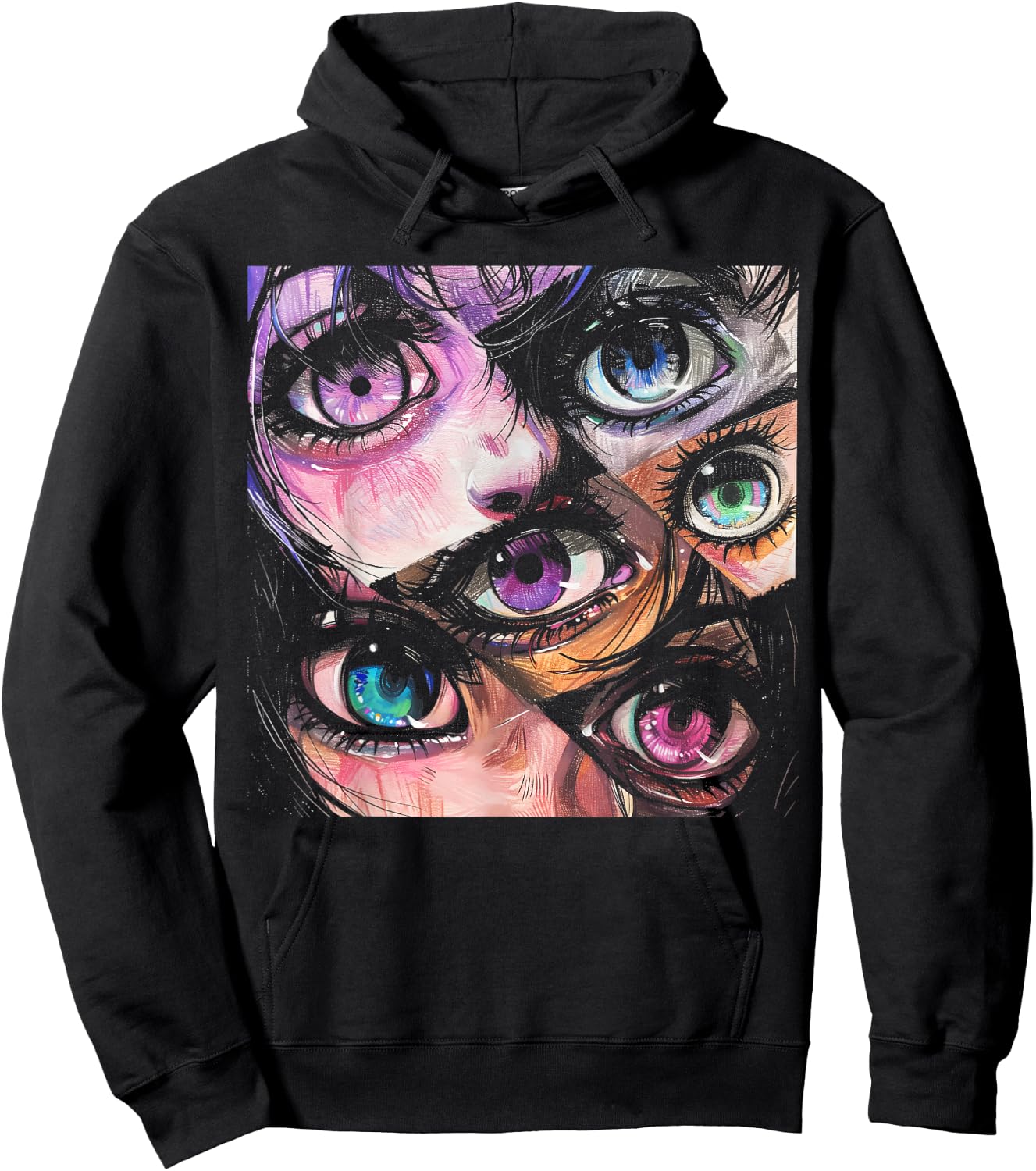 Anime Eyes Art Otaku Pastel Waifu Pink Grunge Alt Aesthetic Hoodie - Hoodie | Black