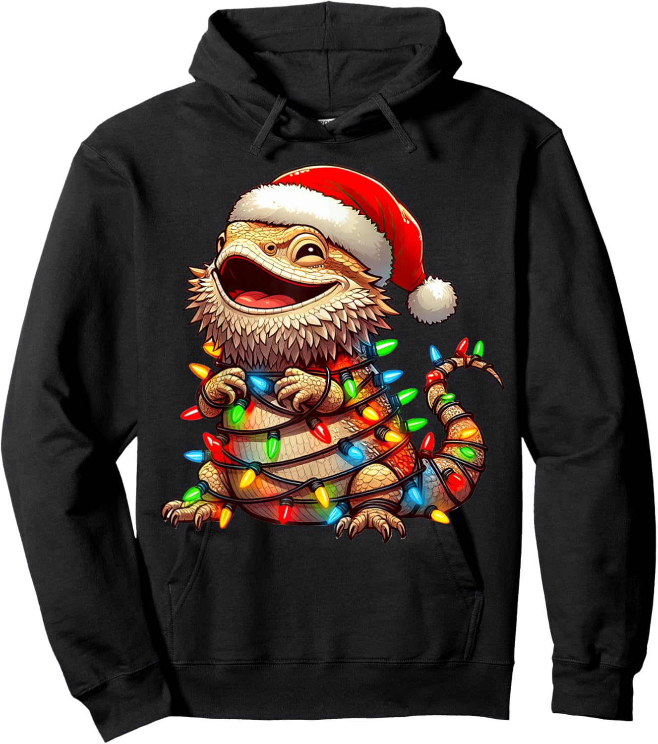 Bearded Dragon Christmas Lights Santa Hat Boys Girls Kids Hoodie - Hoodie | Black