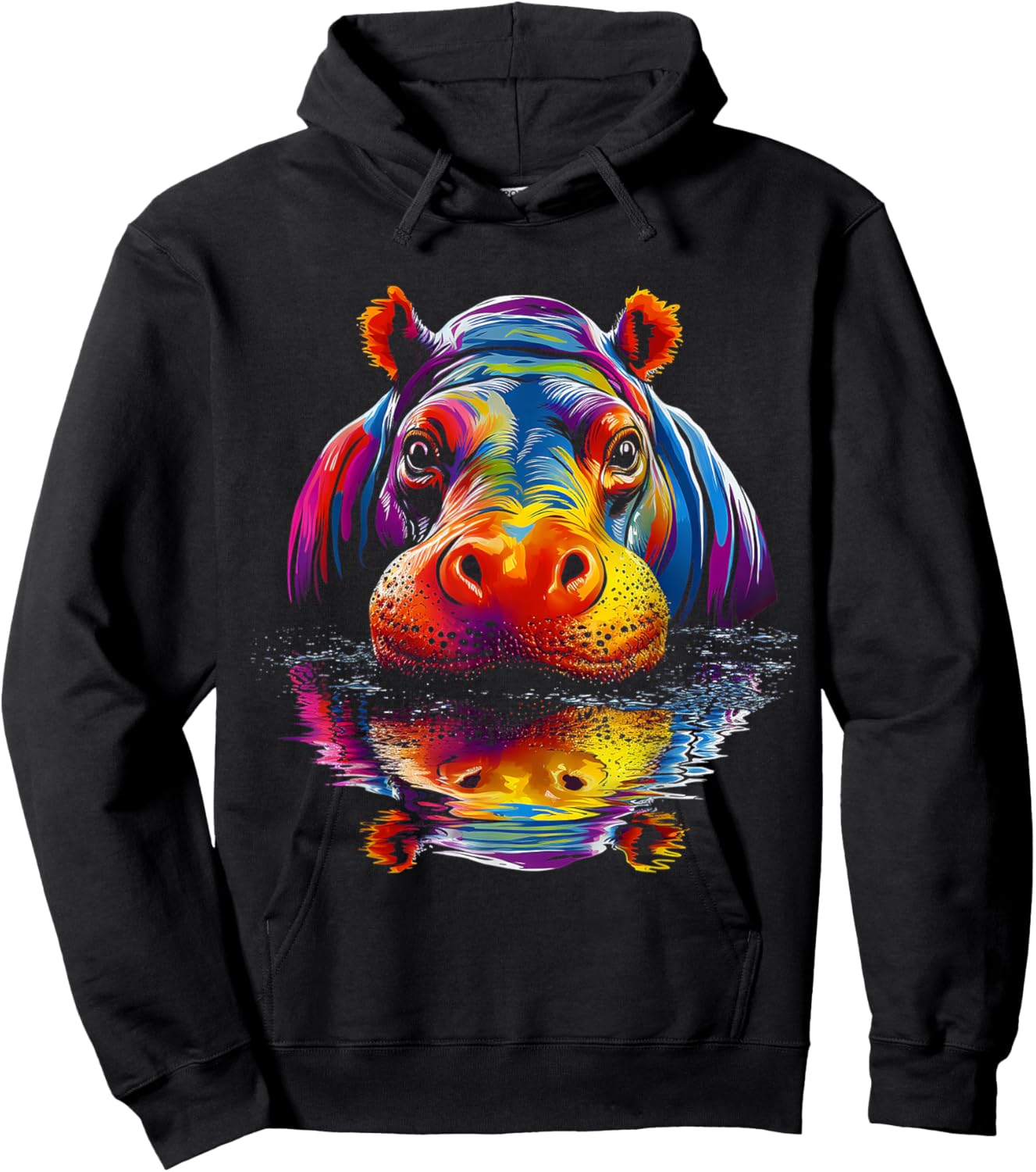 Hippo Colorful Art Animal Cute Graphic Motif Hippo Hoodie - Hoodie | Black
