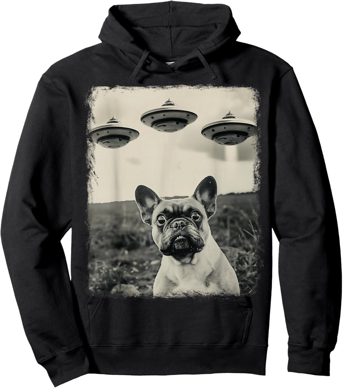 French Bulldog Dog UFO Alien Extraterrestrial Selfie Hoodie - Hoodie | Black
