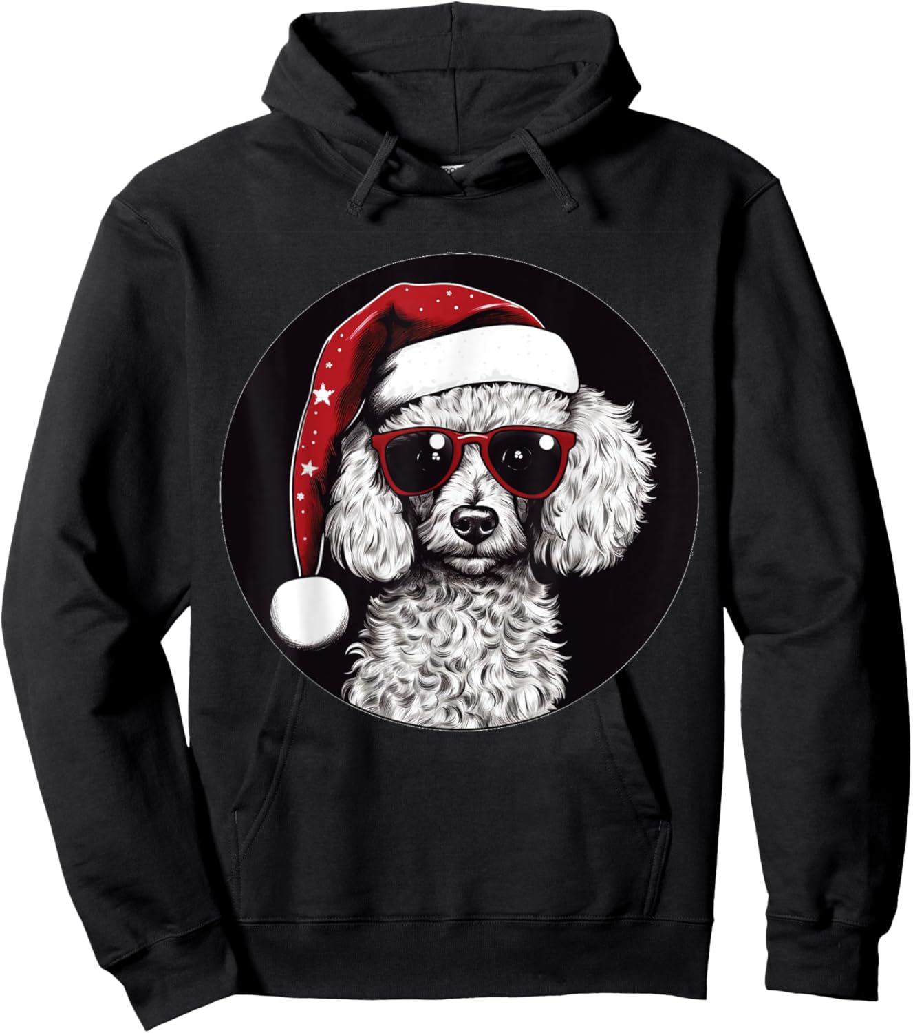Funny Christmas 2023 Poodle Dog fan wearing a Santa red Hat Men Women Kids Hoodie - Hoodie | Black