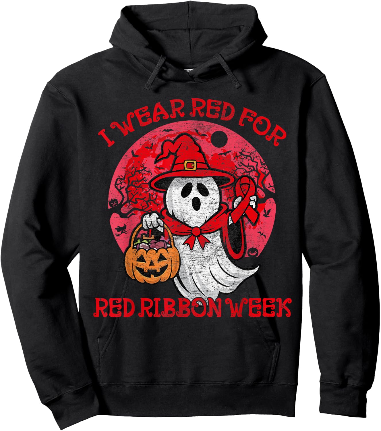 In October We Wear Red Halloween Red Ribbon Week Awareness Hoodie - Hoodie | Black