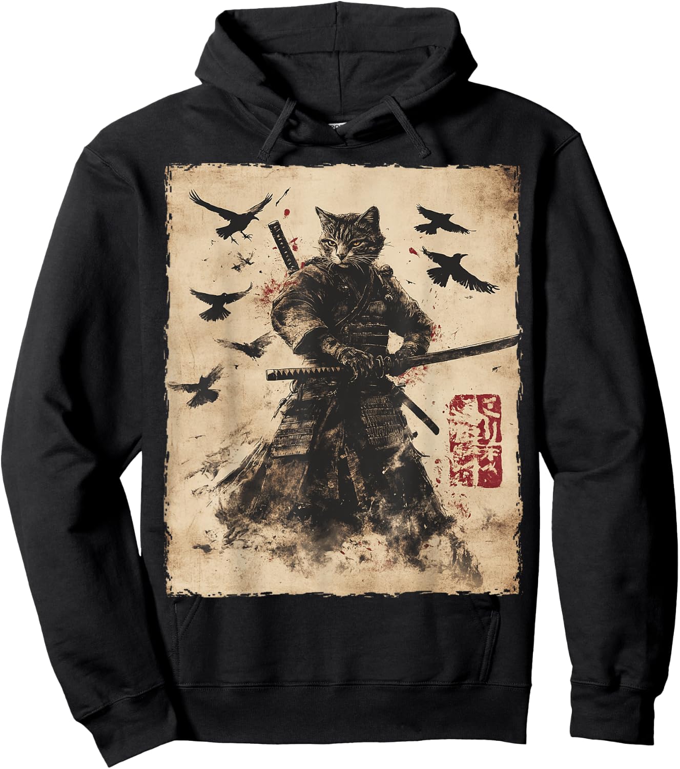 Cat Samurai Graphic Japanese Warrior Anime Men Women Kids Hoodie - Hoodie | Black