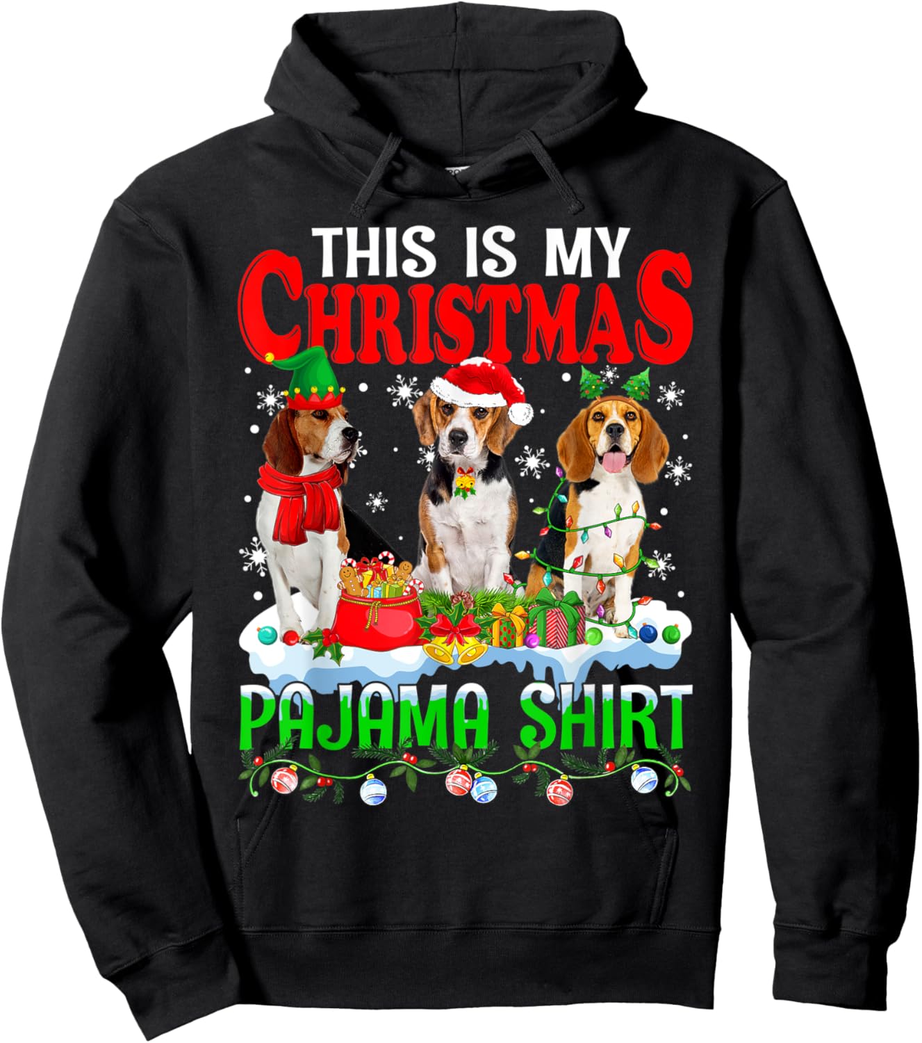 This Is My Christmas Pajama Funny Beagle Dog Lover Hoodie - Hoodie | Black