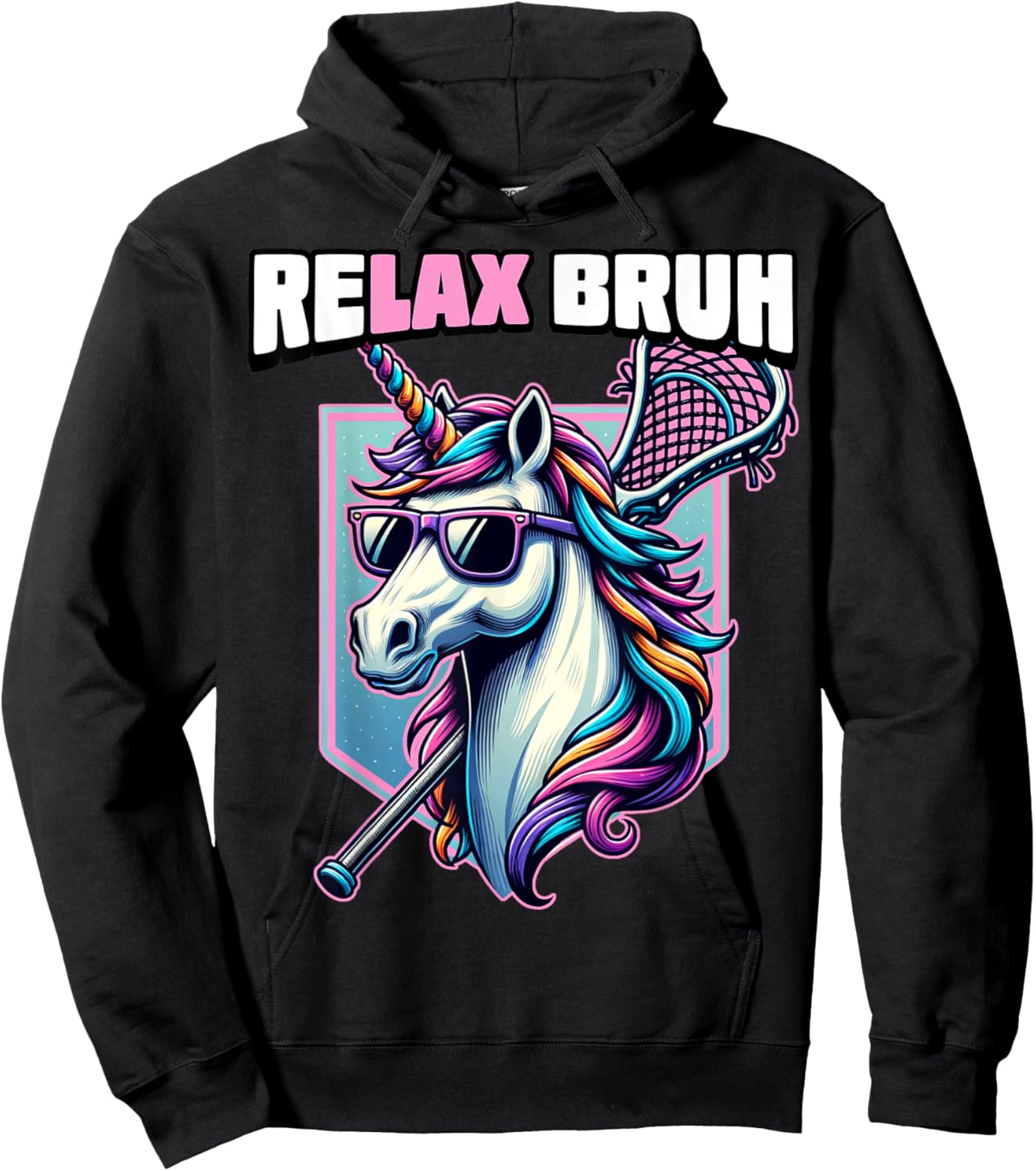 Relax Bro Bruh Funny Unicorn Lax Lacrosse Men Boys Girls Hoodie - Hoodie | Black
