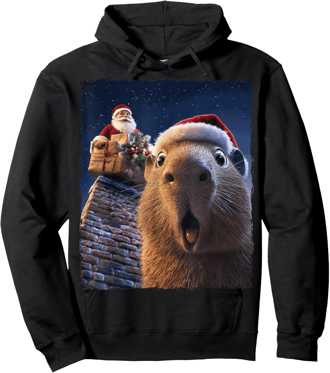 Funny Capybara Selfie Santa Xmas Christmas Hoodie - Hoodie | Black