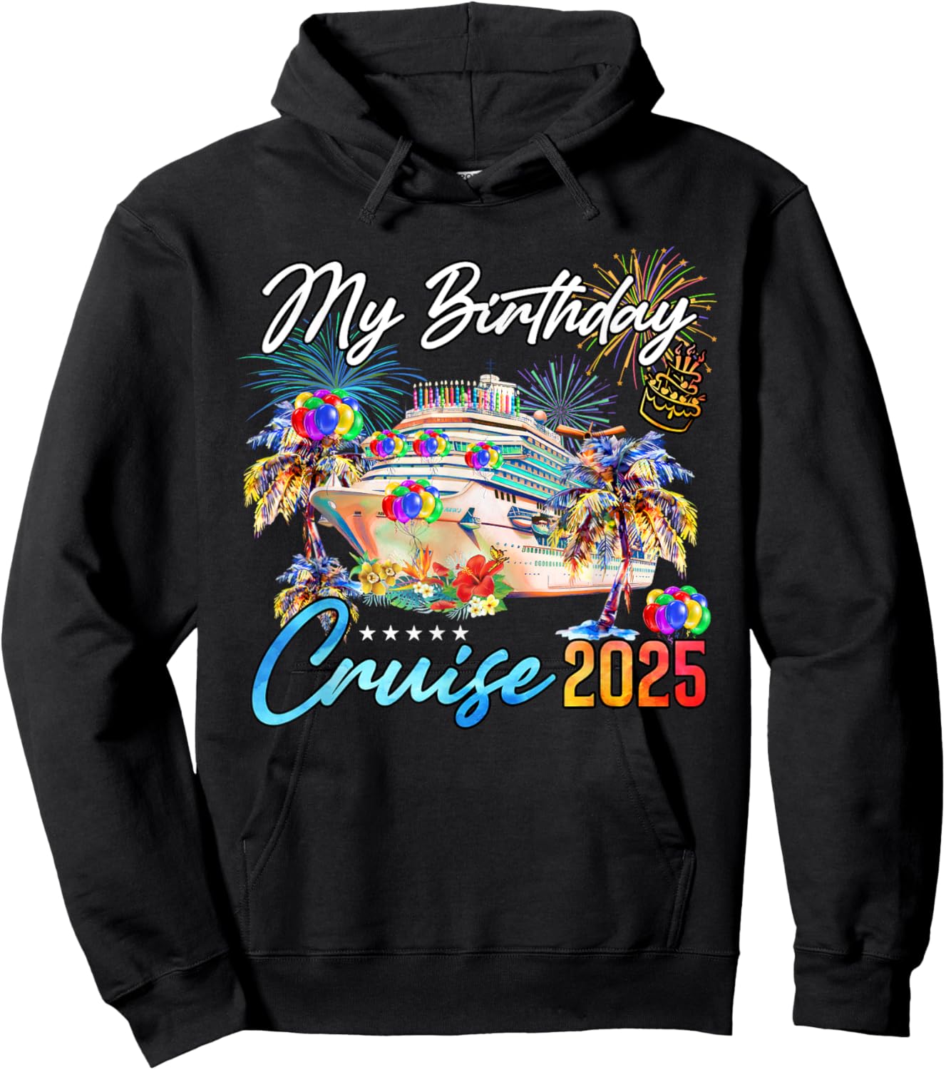My Birthday Cruise 2025 MYN -Adult Black Small Short Sleeve Classic Fit Lightweight Hoodie - Hoodie | Black