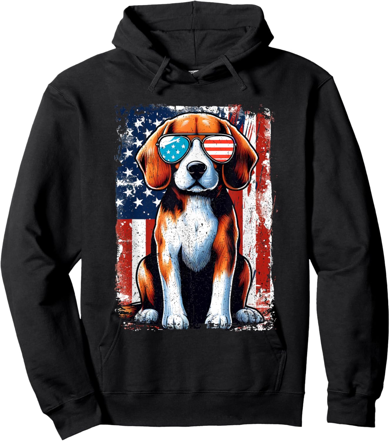 Vintage Beagle Dog American USA US Flag Pets Lovers Outfit Hoodie - Hoodie | Black