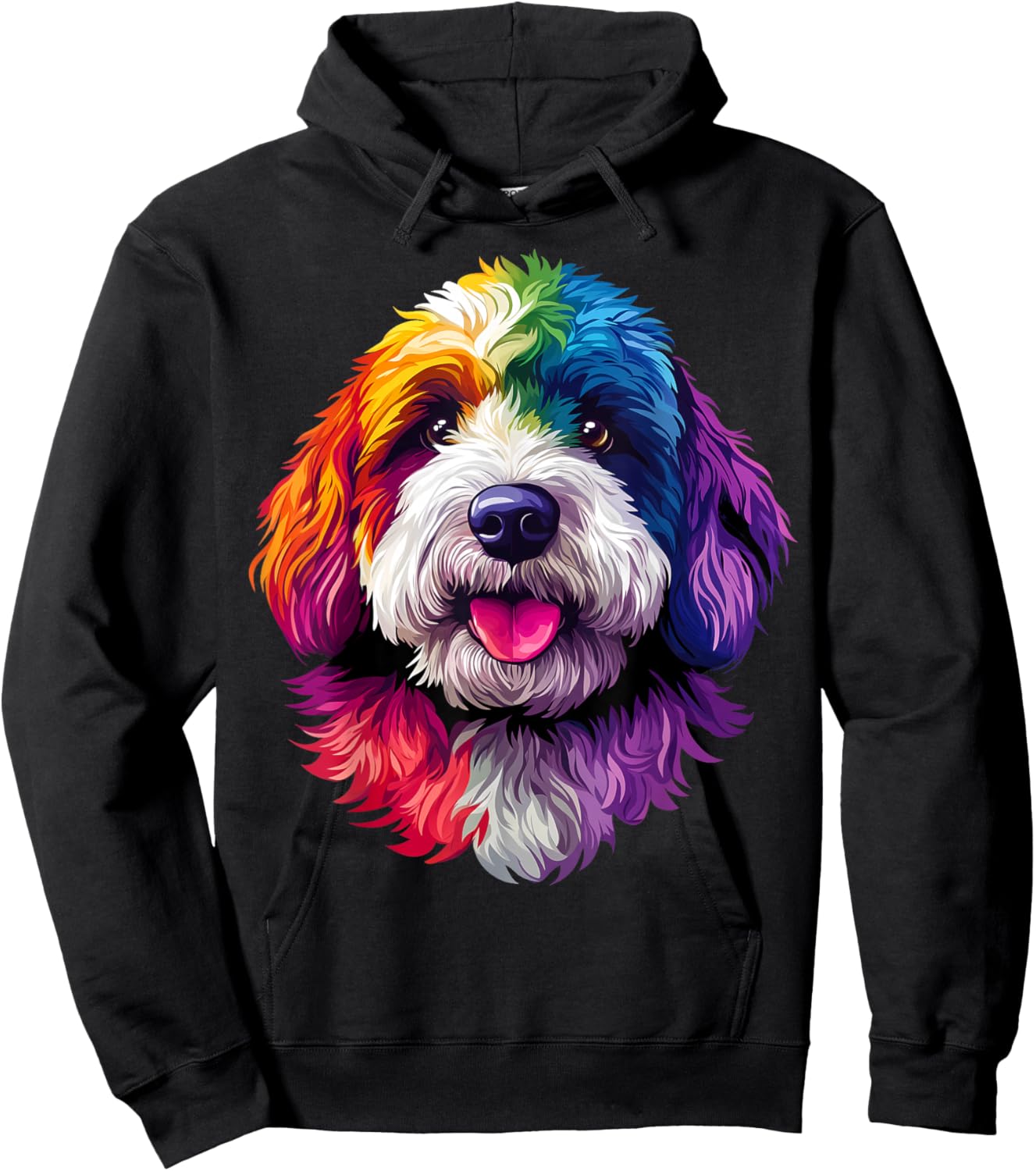 Colorful Bernedoodle Face Cute Dog Lover Men Women Black Hoodie - Hoodie | Black