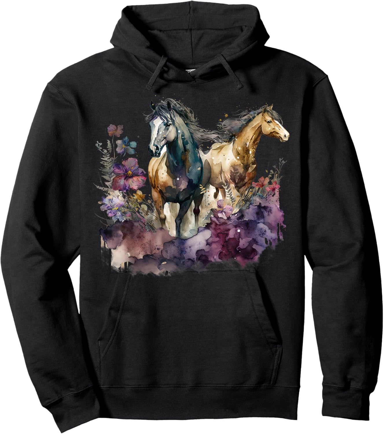 Horses Flowers Wild Mane Boho Western Southern Cowgirl Hoodie - Hoodie | Black