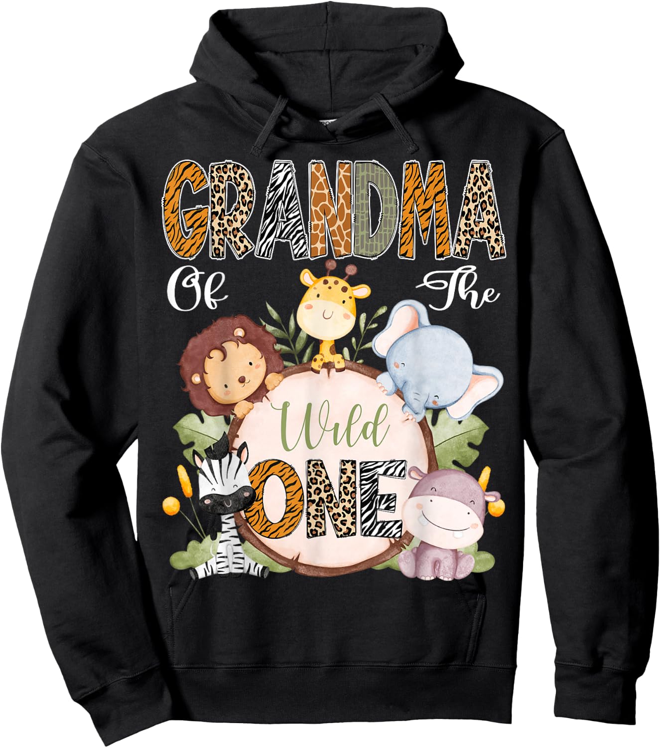 Grandma Of The Wild One 1St Birthday Safari Woodland Hoodie - Hoodie | Black