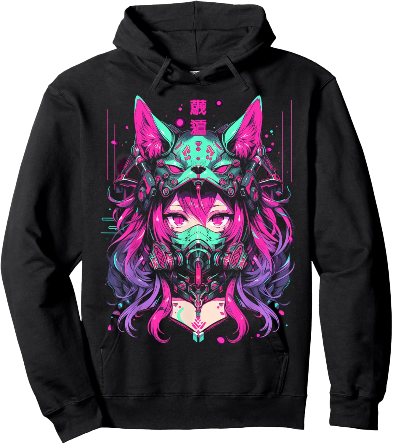 Anime Manga Cyberpunk Aesthetic Techwear Harajuku | Wolf Hoodie - Hoodie | Black