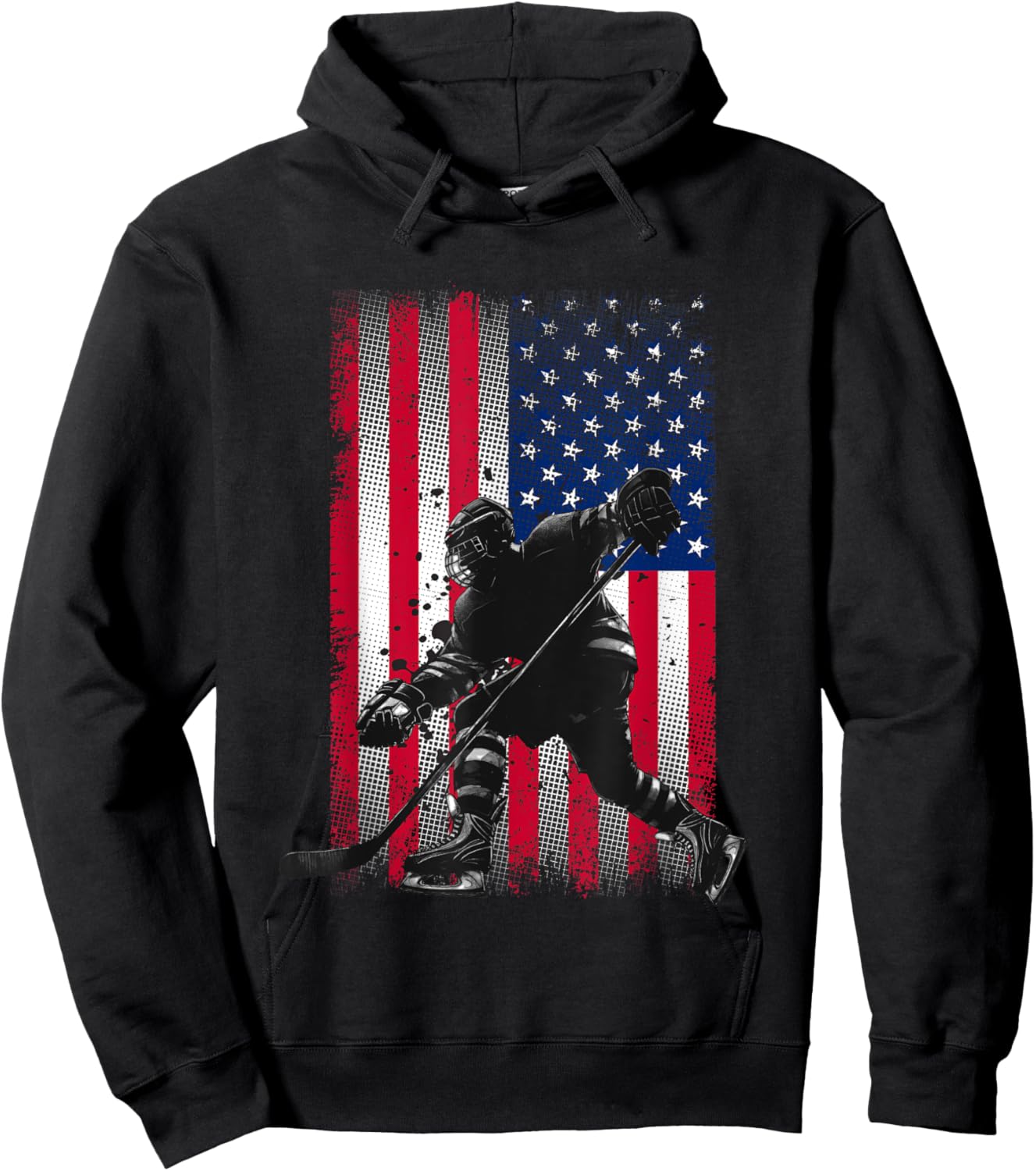 American Flag Hockey Women Kids Men Hoodie - Hoodie | Black