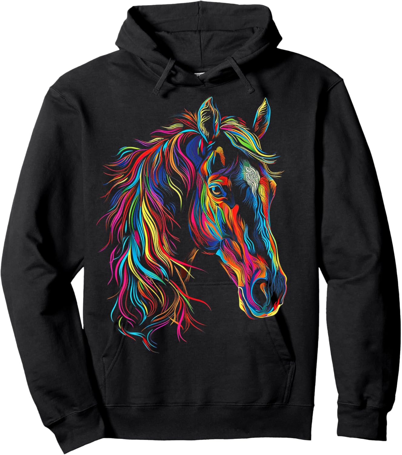 Horse Abstract Art Animal Colorful Graphic Motif Horse Hoodie - Hoodie | Black