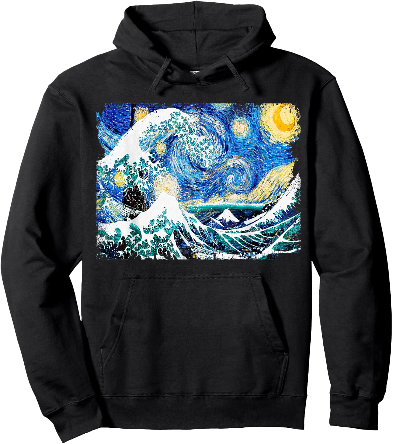 Starry Night and Great Wave Van Gogh Art Painting T Shirt Hoodie - Hoodie | Black