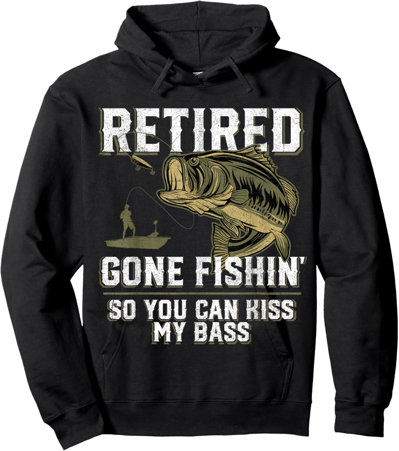 Funny Bass Fishing Shirts & Gifts Retired Gone Fishin' Adult Humor Bass Fishing Black Medium Hoodie - Hoodie | Black