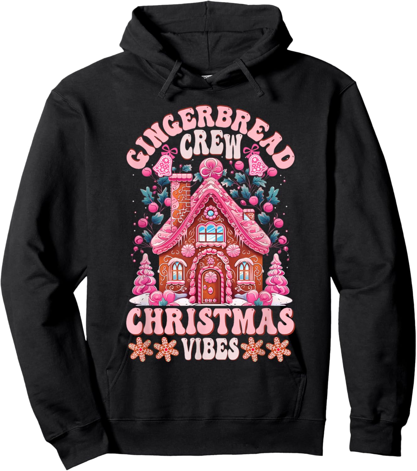 Groovy Gingerbread House Crew Pink Christmas Vibes Pajamas Hoodie - Hoodie | Black