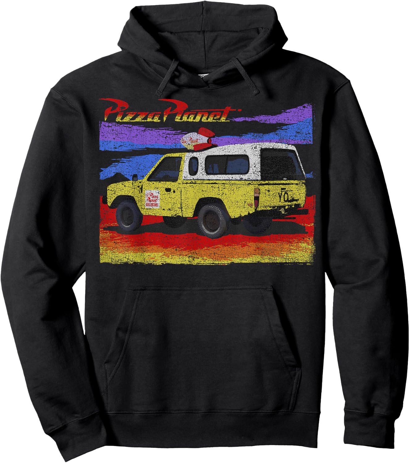 Disney Pixar Toy Story Pizza Planet Truck Retro Distressed Hoodie - Hoodie | Black