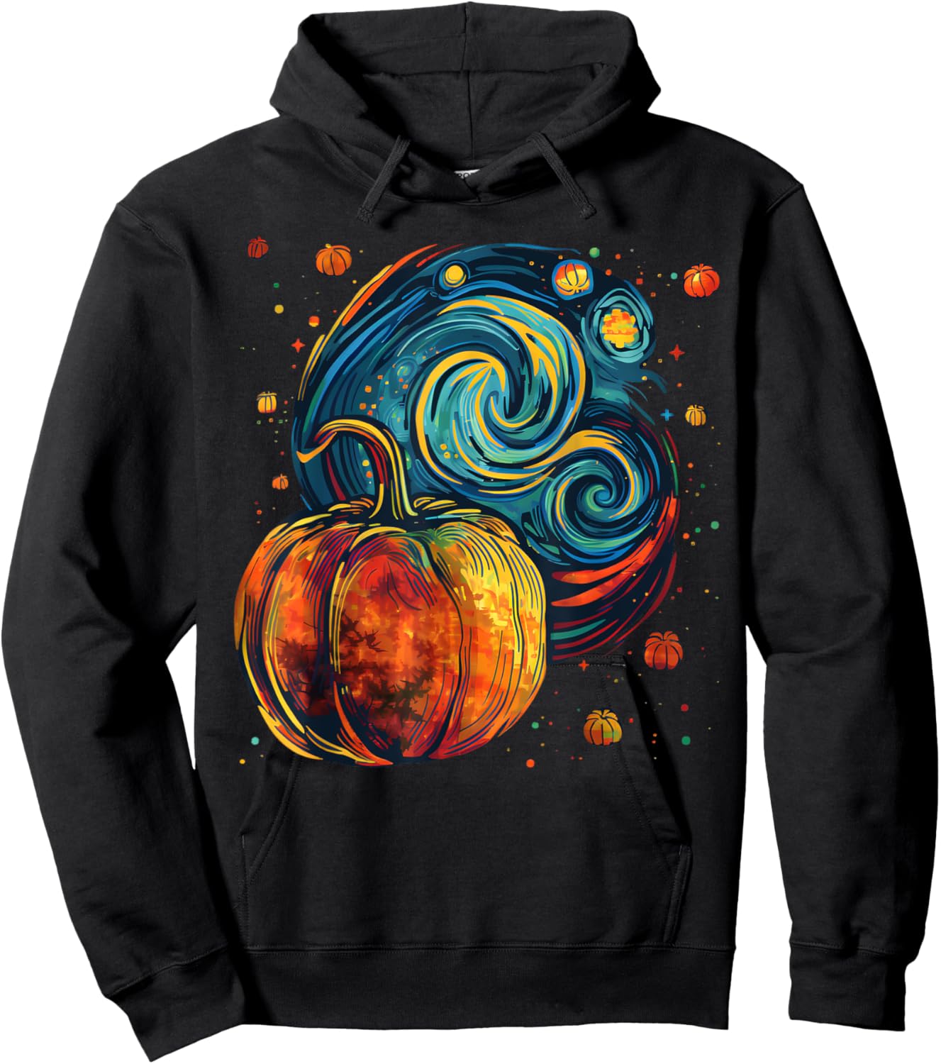 Cute Pumpkin Halloween Thanksgiving Starry Night Van Gogh Hoodie - Hoodie | Black