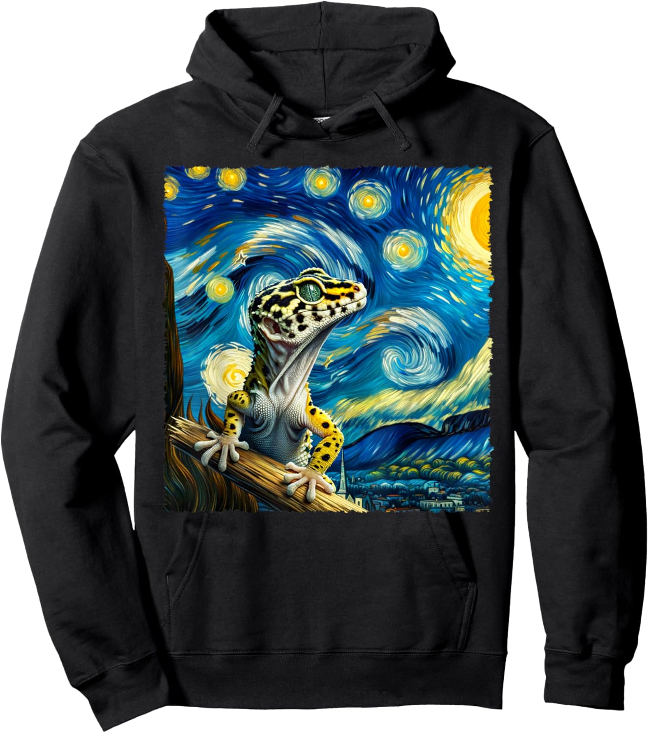 Vintage Leopard Gecko Starry Night Portrait Cute Animals Hoodie - Hoodie | Black