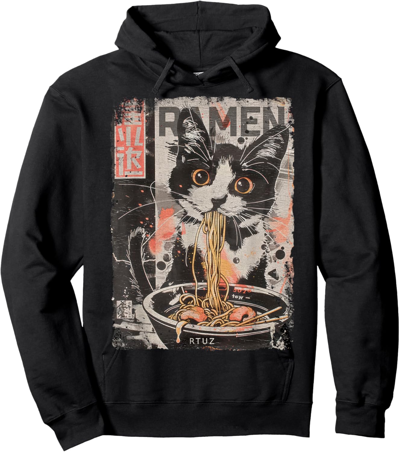 Ramen Noodles Cat Japan Y2K Kawaii Retro Cats Manga Anime Hoodie - Hoodie | Black