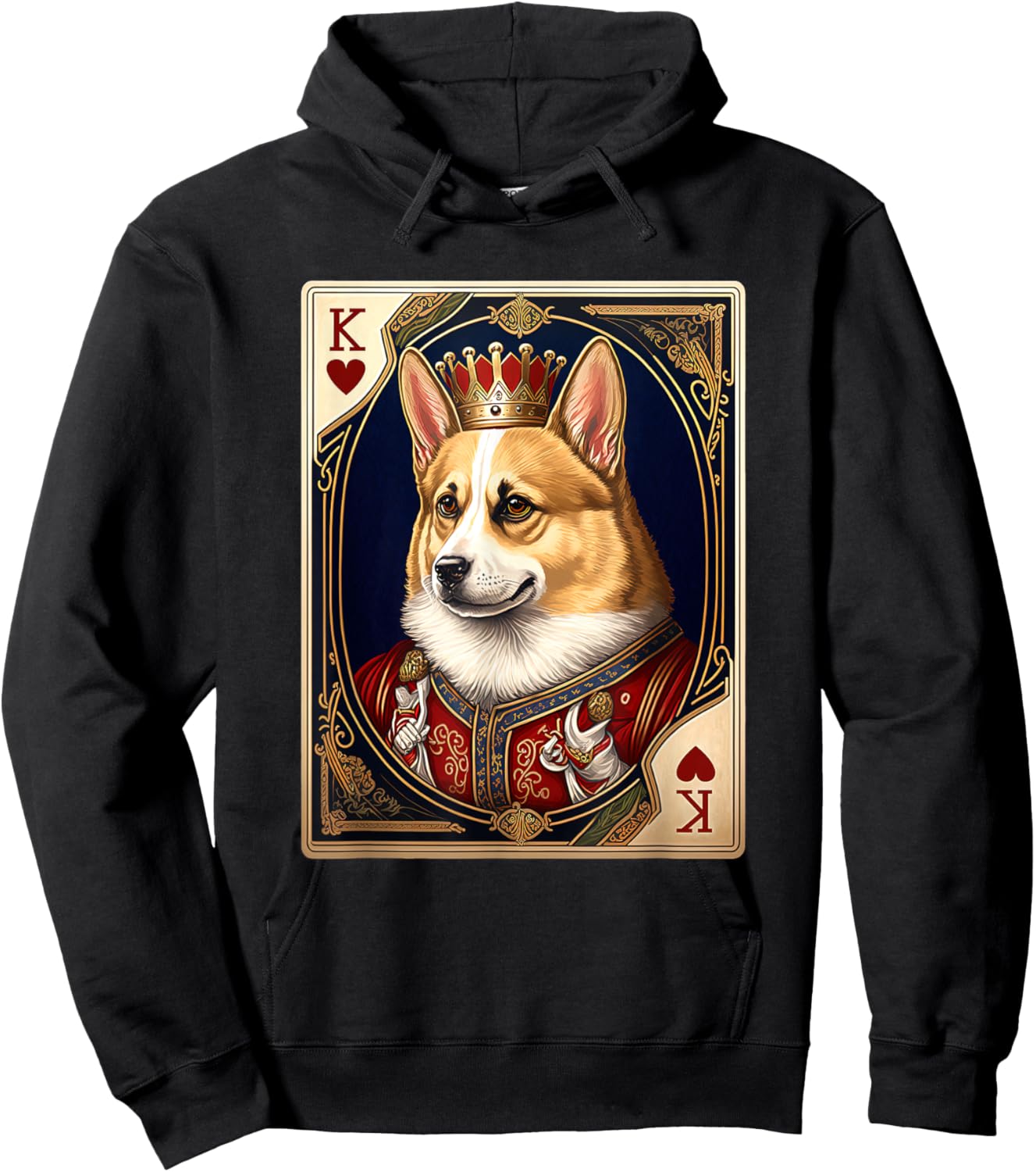Royal Corgi King of Hearts Playing Card Dog Lover Hoodie - Hoodie | Black