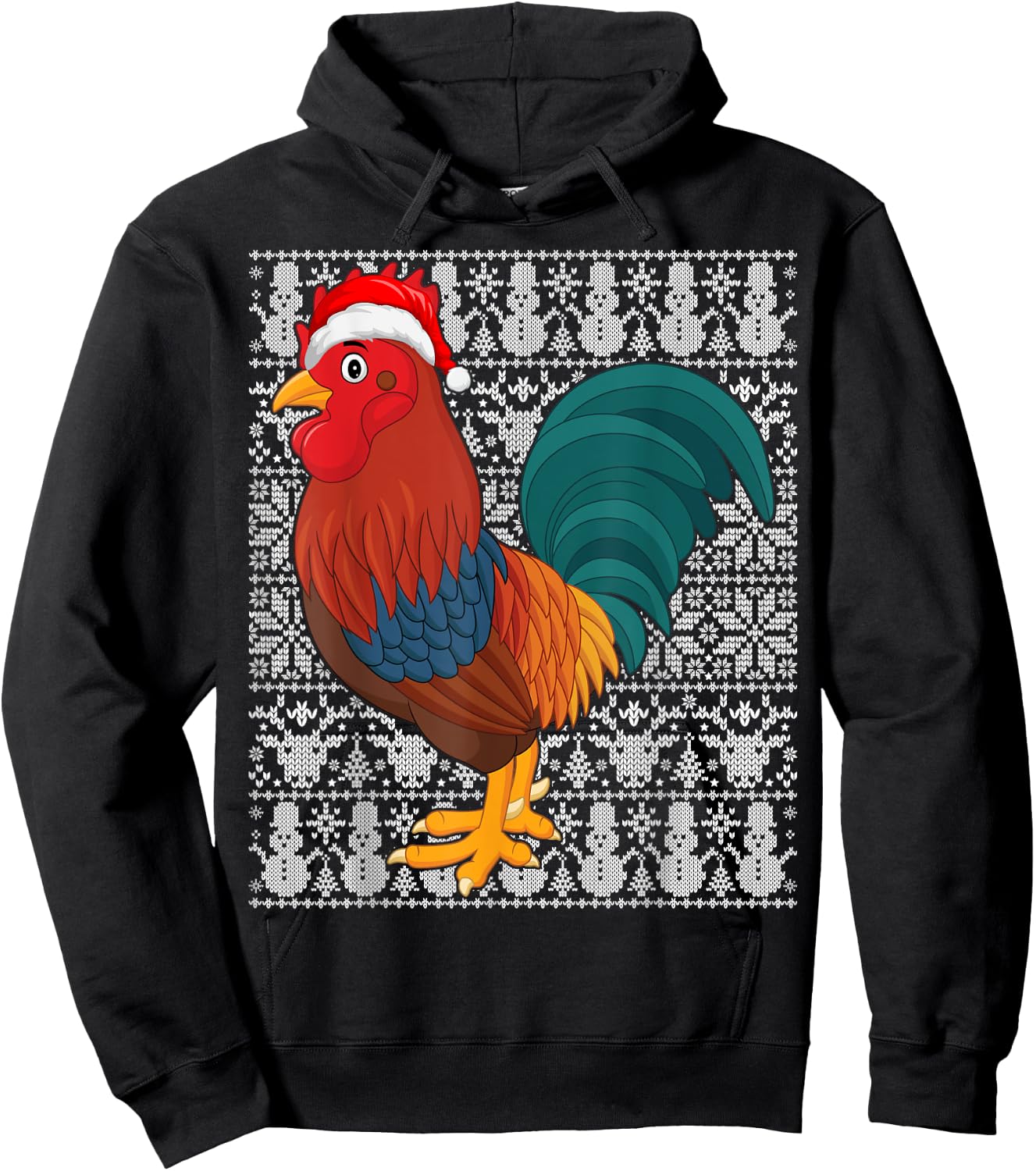Rooster Bird Wearing Santa Hat Men Women Kids Ugly Christmas Hoodie - Hoodie | Black