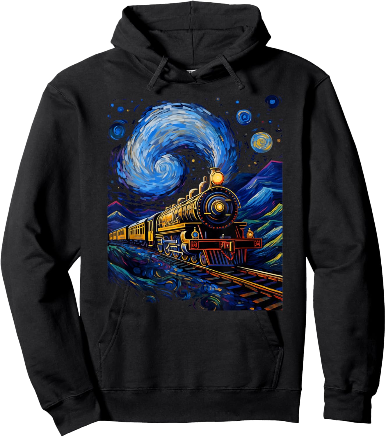 Steam Locomotive Van Gogh Style Hoodie - Hoodie | Black