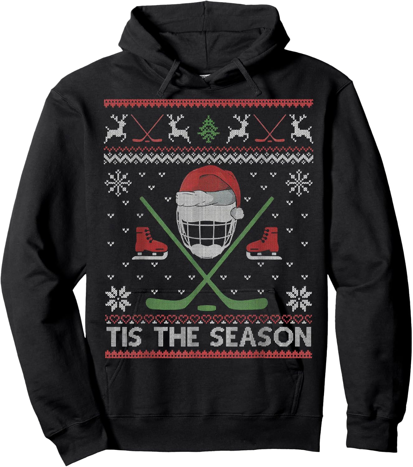 Tis The Season Ice Hockey Ugly Christmas Sweater Men Boy Kid Hoodie - Hoodie | Black