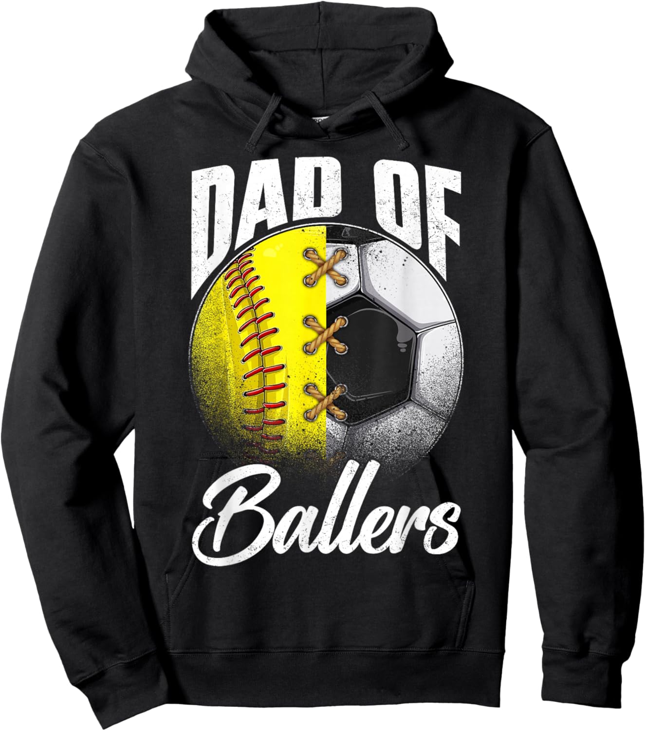 Retro Dad Of Ballers Soccer Softball Lover Fan Fathers Day Hoodie - Hoodie | Black