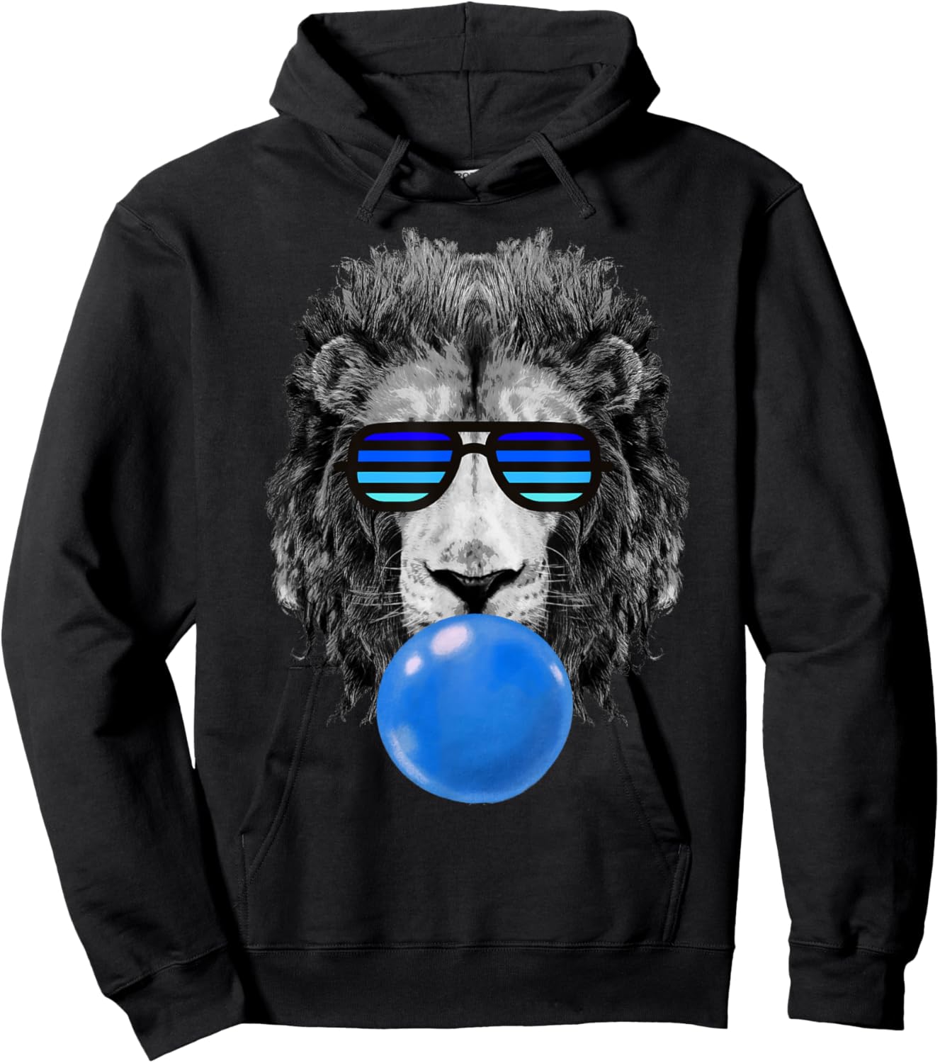 Blue Bubble Gum Lion Stripe Sunglasses Lion Head Hoodie - Hoodie | Black