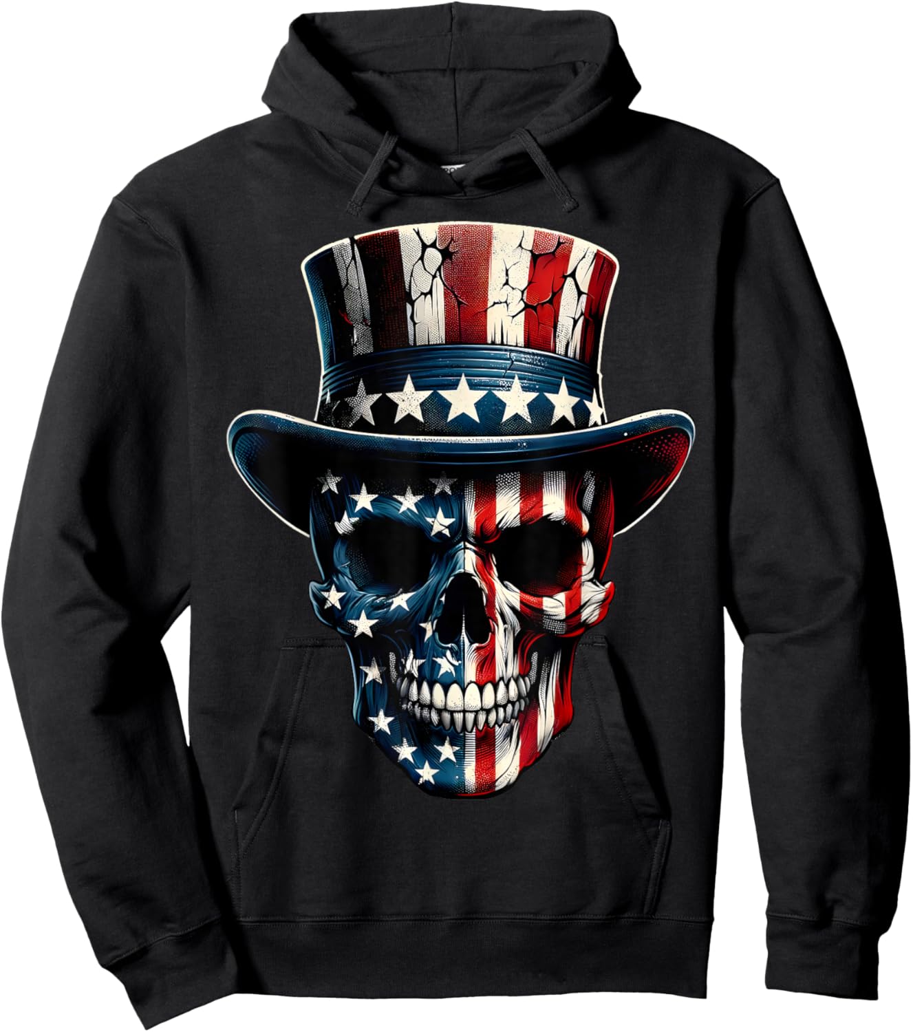 4th of July Shirt American Flag Skull Skeleton Men Hoodie - Hoodie | Black
