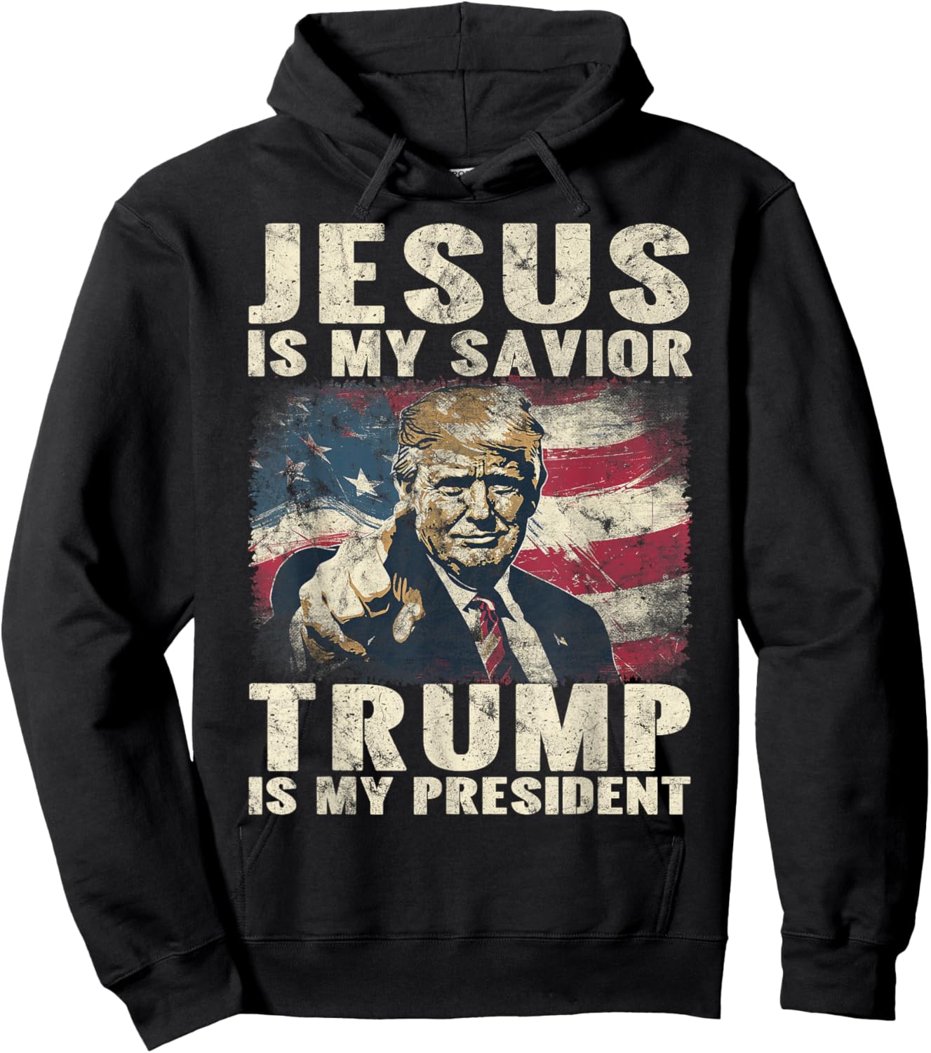 Jesus Is My Savior Trump Is My President 2024 American Flag Hoodie - Hoodie | Black