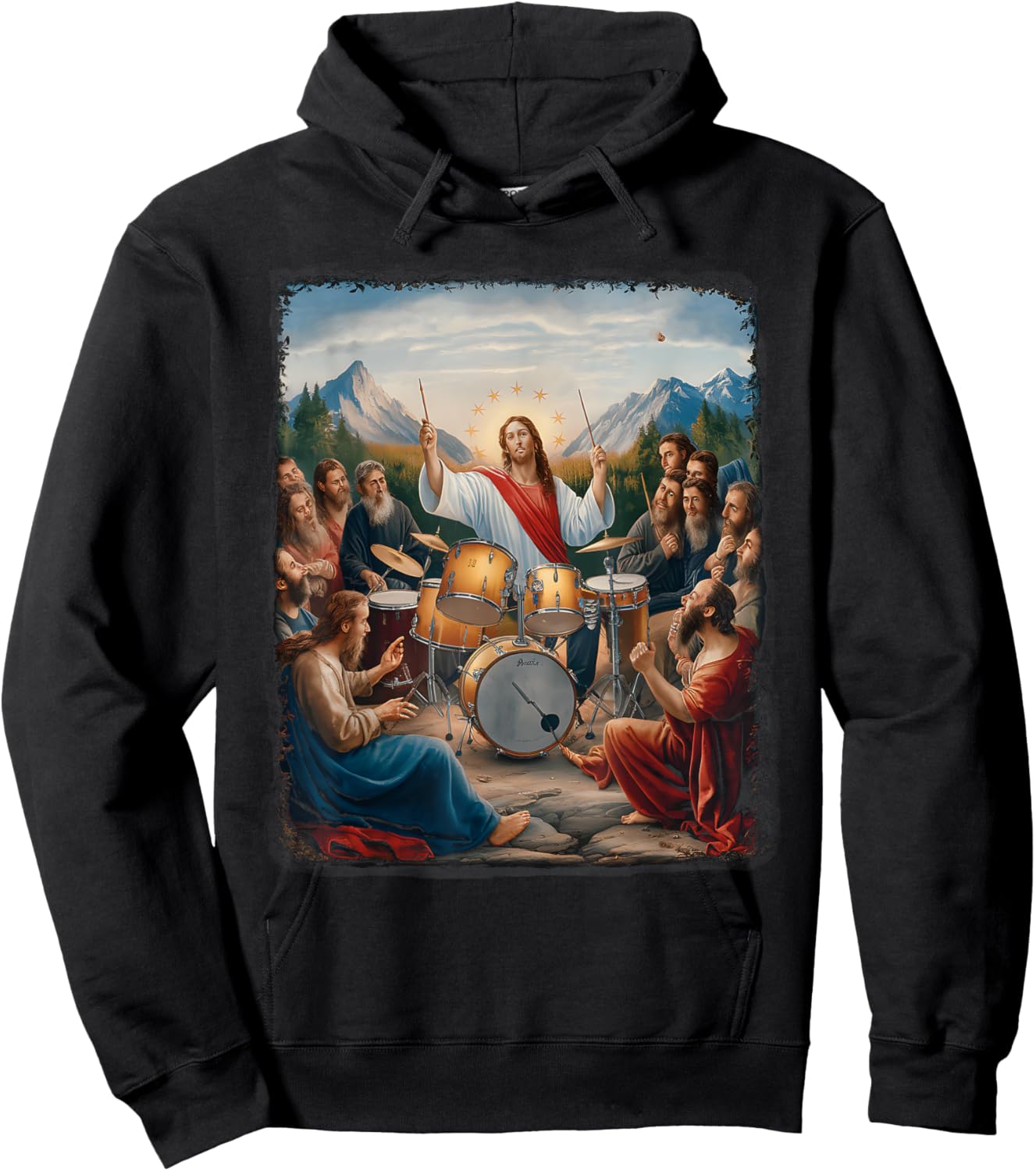 Jesus Playing Drums Funny Christian Drummer Painting Hoodie - Hoodie | Black