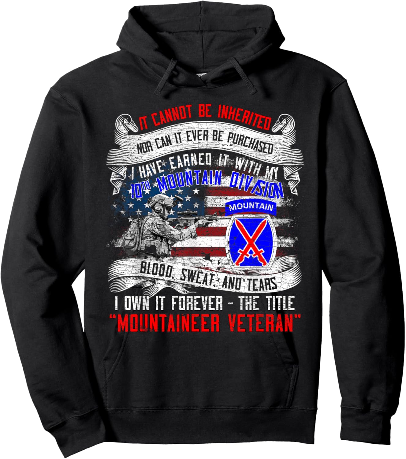 10th Mountain Division Fort Drum New York Climb to Glory Hoodie - Hoodie | Black