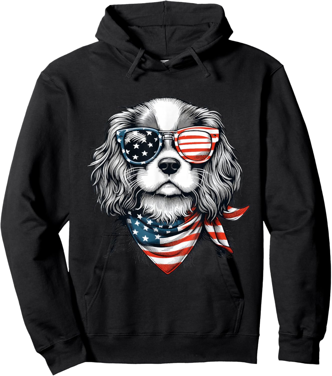 Kids 4th of July with Cavalier King Charles Spaniel Dog Hoodie - Hoodie | Black