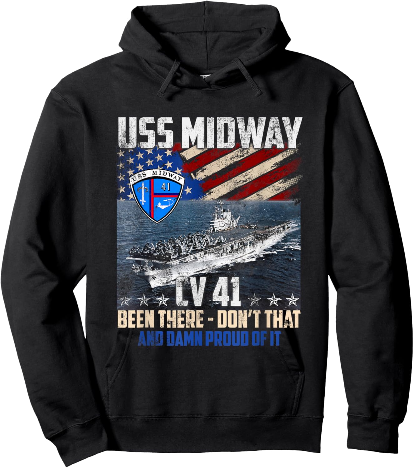 USS Midway CV 41 Aircraft Carrier Veteran Flag Patriotic Men Hoodie - Hoodie | Black