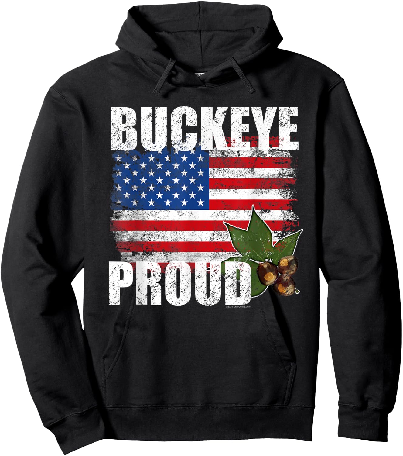 Vintage Ohio Buckeye American Flag Patriotic Proud State Hoodie - Hoodie | Black