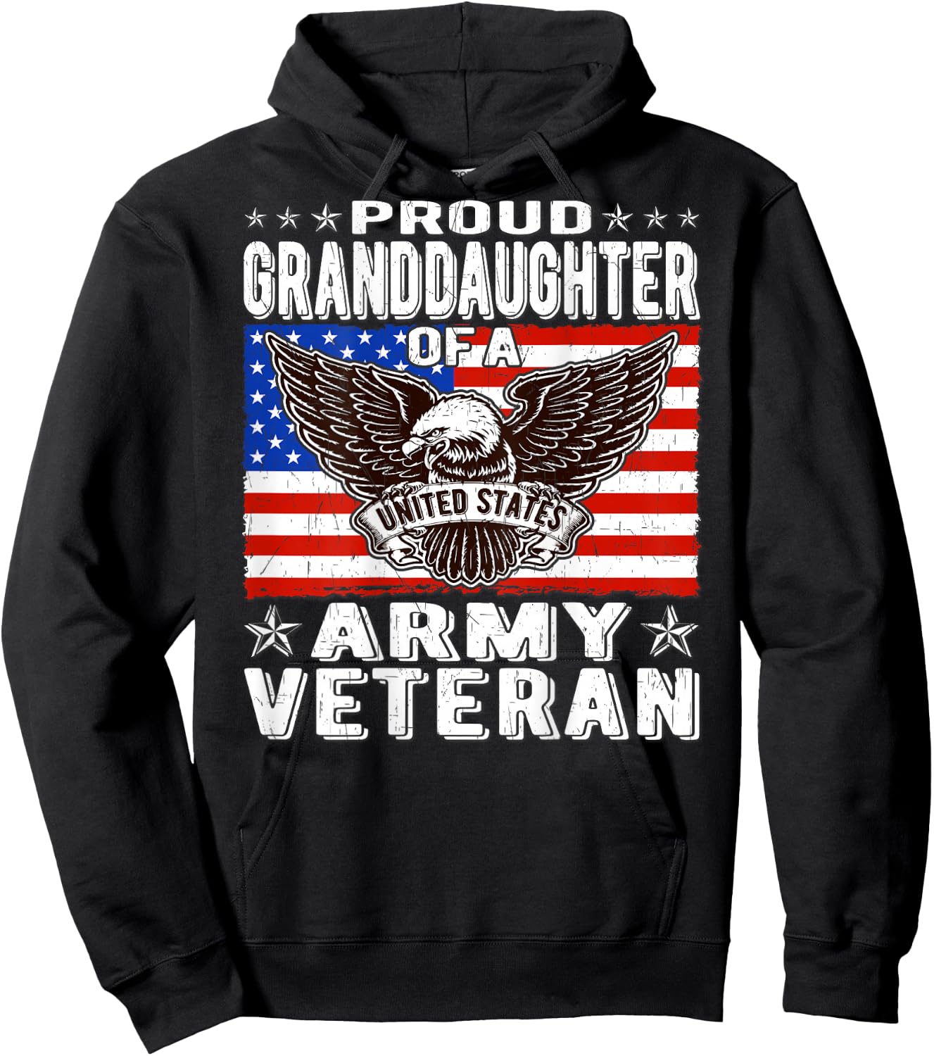 Proud Granddaughter Of Army Veteran Patriotic Military Gift Kids Men Hoodie - Hoodie | Black