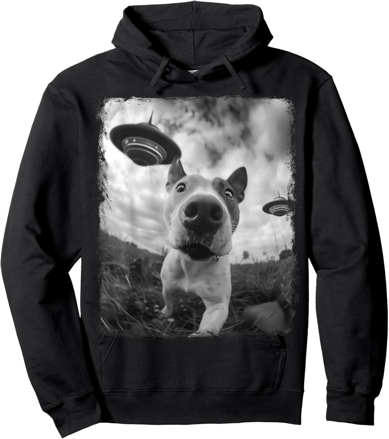 American Bull Terrier Dog UFO Alien Extraterrestrial Selfie Hoodie - Hoodie | Black