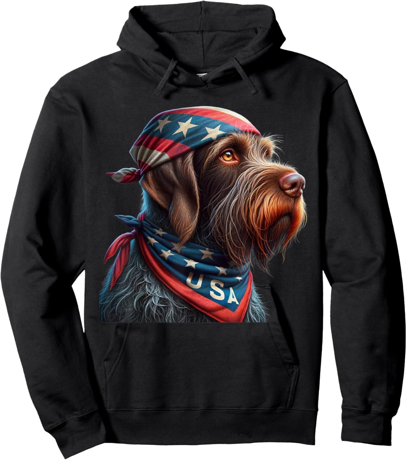 wirehaired pointing griffon dog american flag 4th of july Women Kids Men Hoodie - Hoodie | Black