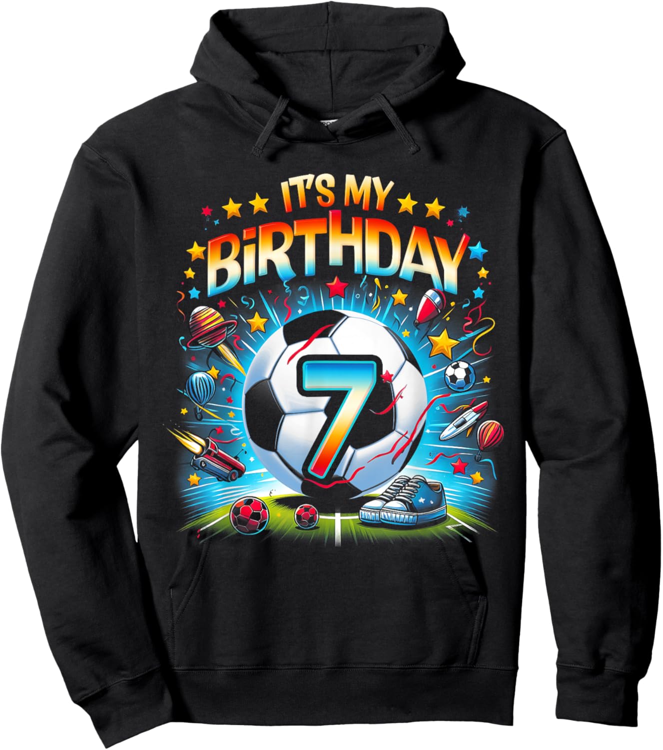 Kids It's My 7th Birthday Boys Soccer Football 7 Years Old Hoodie - Hoodie | Black