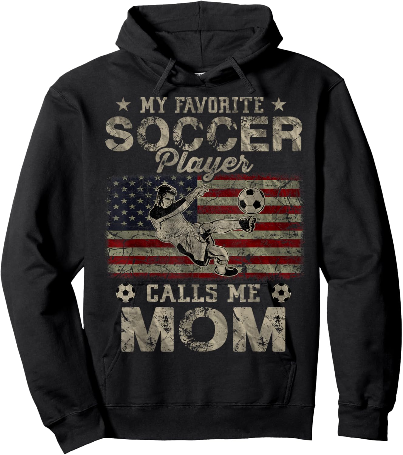 My Favorite Soccer Player Calls Me Mom USA Flag Hoodie - Hoodie | Black