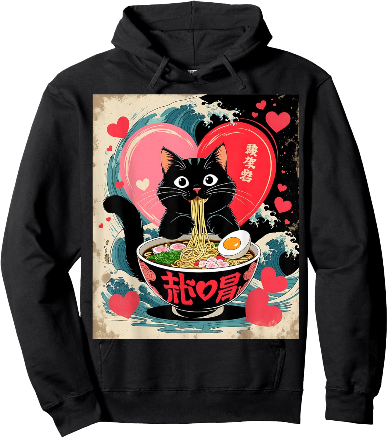 Kawaii Anime Cat Ramen Japanese Graphic Men Women Teens Hoodie - Hoodie | Black