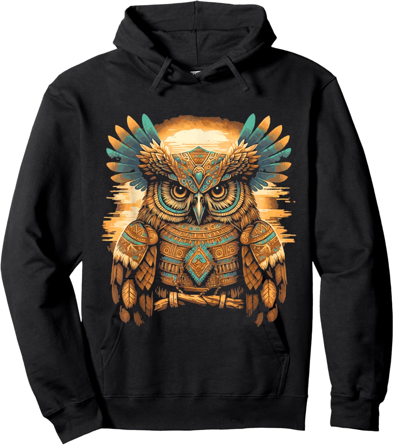 Western Art Owl Aztec Native American Bird Art Design Hoodie - Hoodie | Black