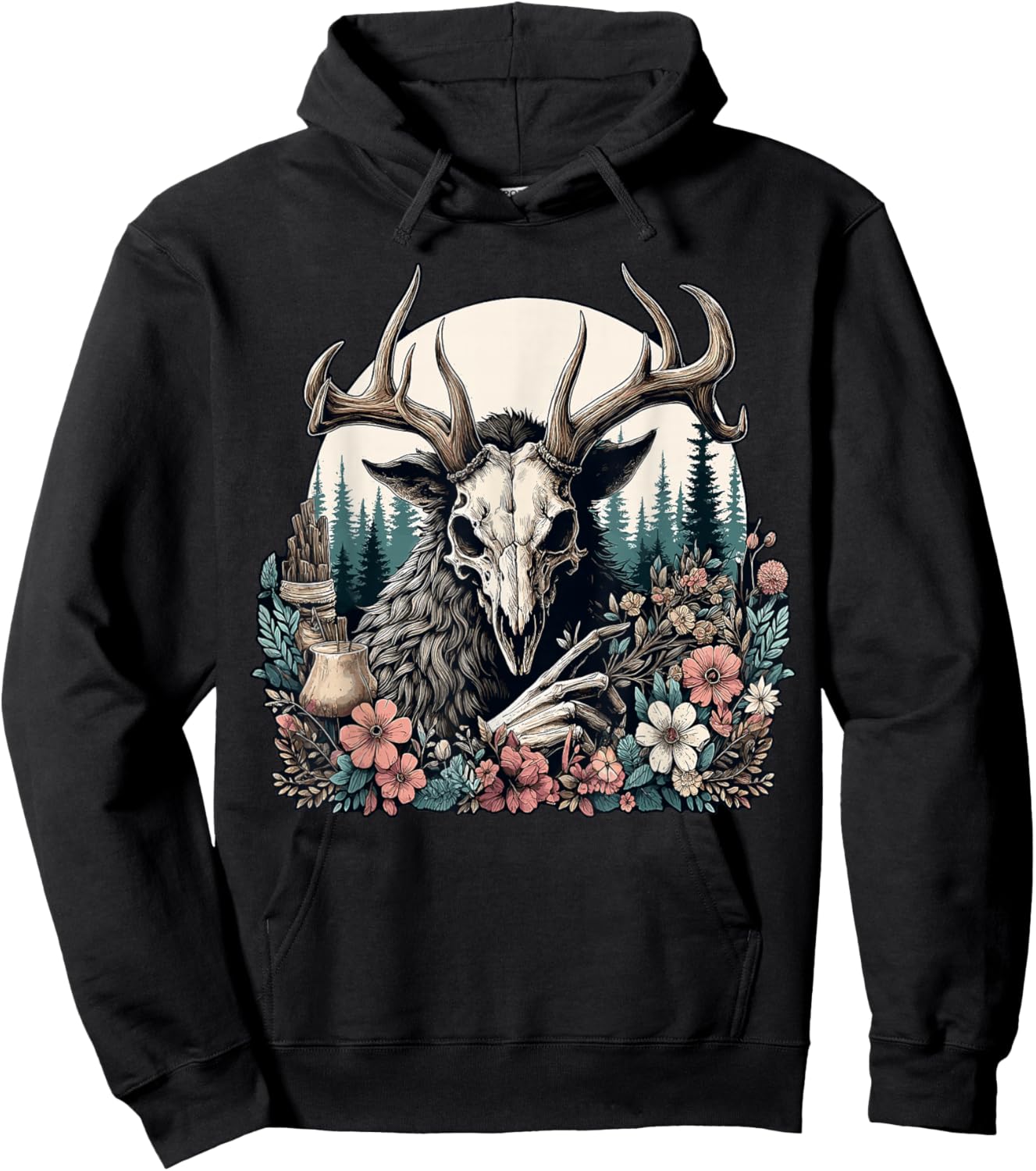 Floral Cryptid Wendigo Nature Forest Hoodie - Hoodie | Black