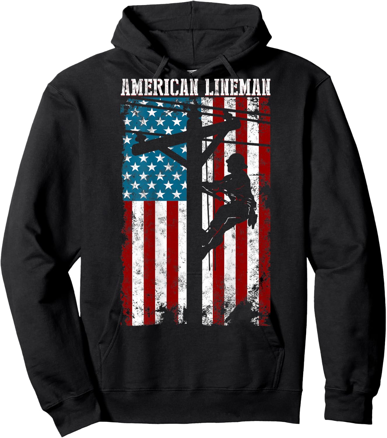 Lineman gifts American flag Electric Cable Patriotic Lineman Hoodie - Hoodie | Black
