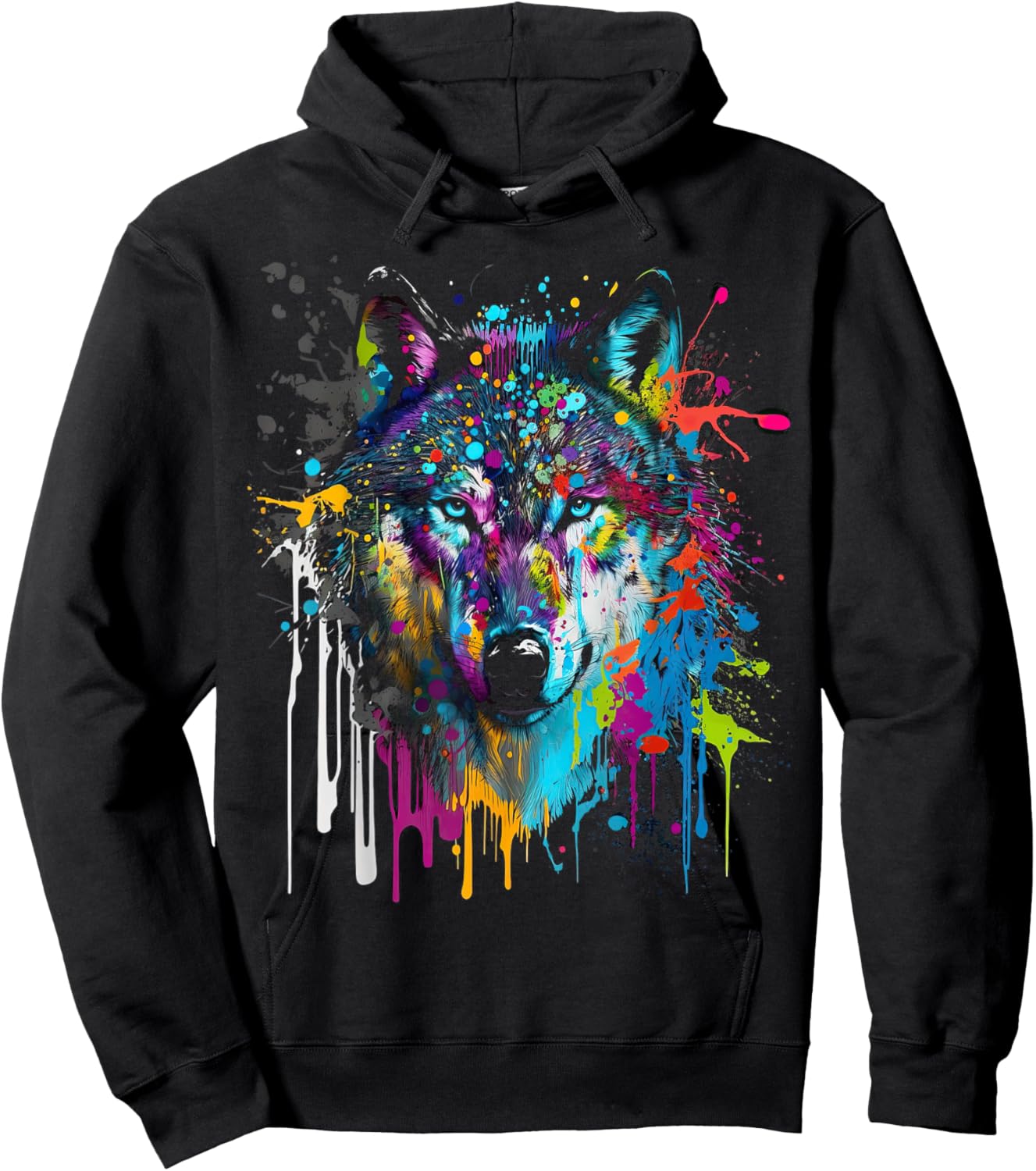 Wolf Silhouette Splash Art Wolves Face Hoodie - Hoodie | Black